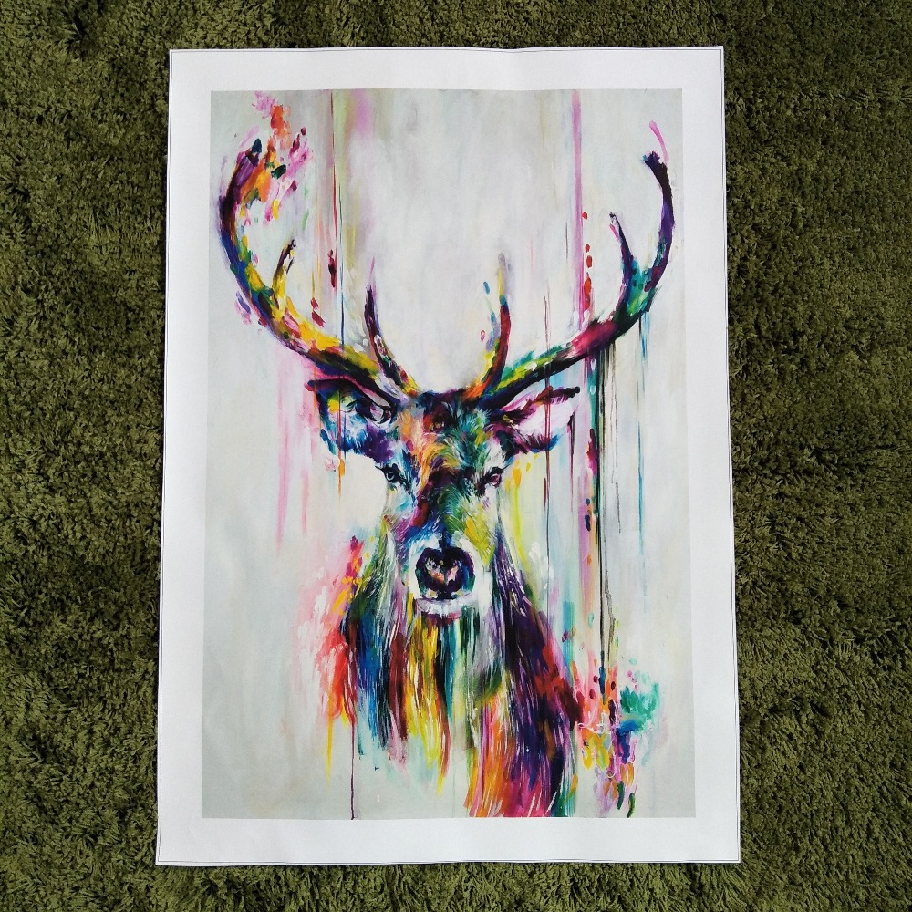 1000x1000 Xh181 Big Triptych Watercolor Deer Head Posters Print Abstract - Abstract Deer Painting