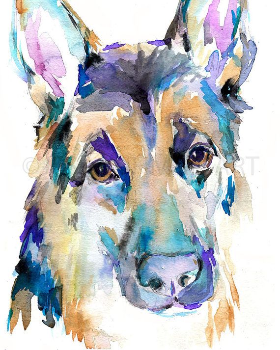 570x713 German Shepherd Watercolor Print, Dog Watercolor Painting, Dog Art - Abstract Dog Painting