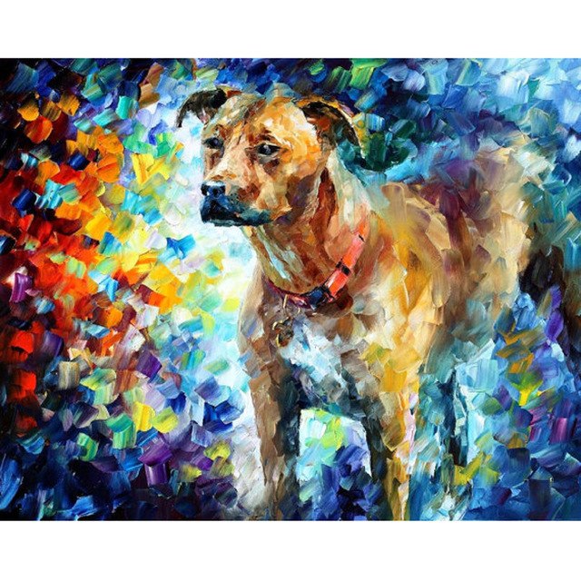 640x640 Hand Painted Landscape Abstract Dog Portrait Palette Knife Modern - Abstract Dog Painting