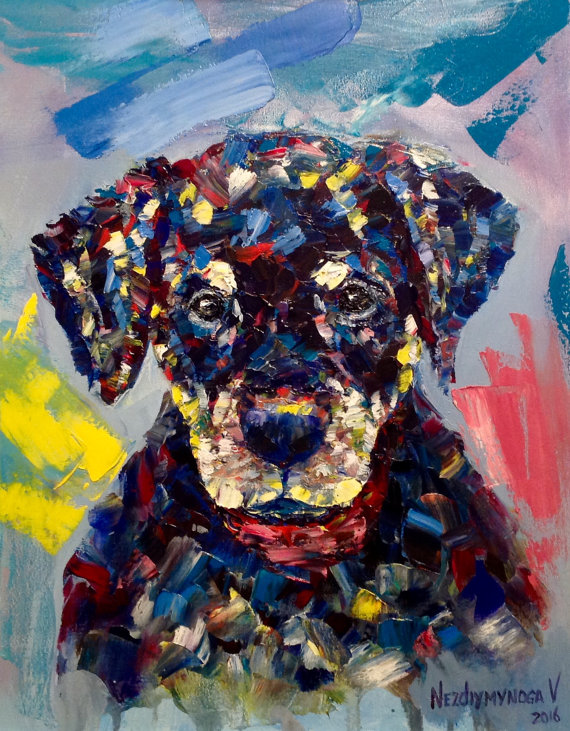 570x731 Rottweiler Puppy Painting Impasto Pet Portrait Dog Painting - Abstract Dog Painting