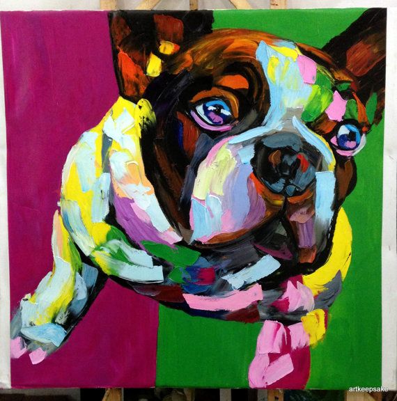 570x576 Abstract Dog Portrait Palette Knife Textured Oil Painting 32x32 - Abstract Dog Painting