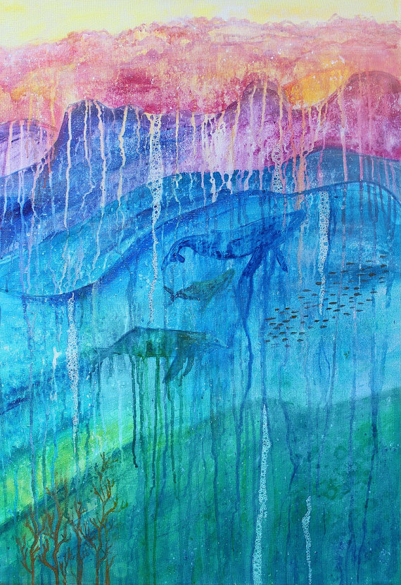 570x832 Abstract Whale Painting Abstract Ocean Painting Whale - Abstract Drip Painting