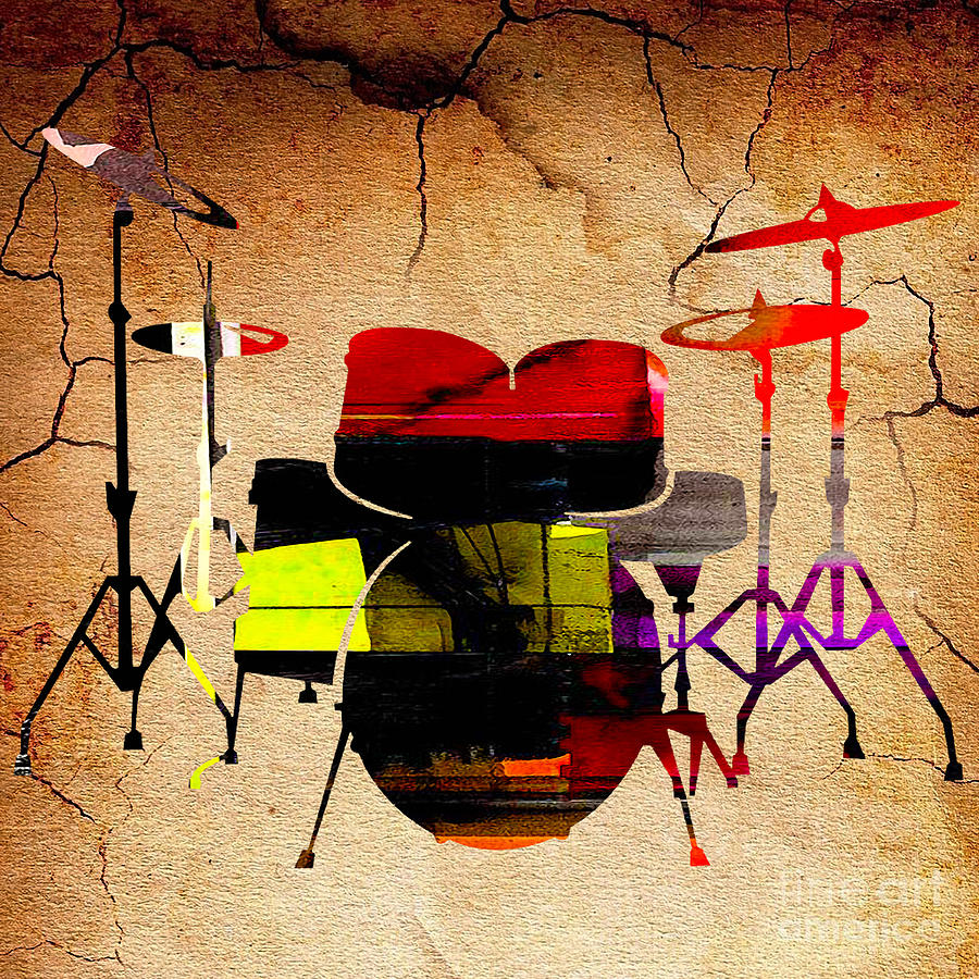 900x900 Drum Set Watercolor Mixed Media By Marvin Blaine - Abstract Drum Set Painting