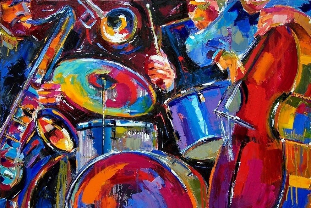 990x661 Original Oil Painting Print Canvas Abstract Music Painting Drum - Abstract Drum Set Painting