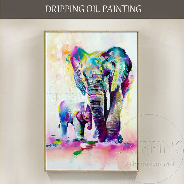 640x640 Free Shipping Hand Painted Rich Colors Abstract Elephants Oil - Abstract Elephant Oil Painting