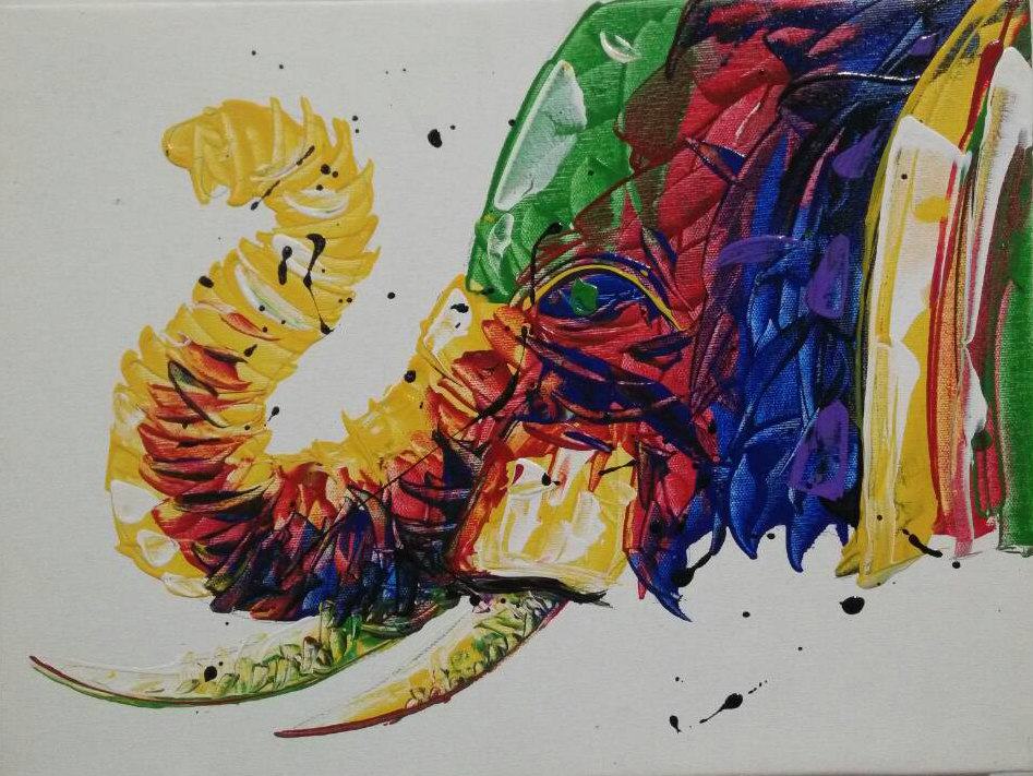 947x711 Original Painting, Abstract Painting, Oil Painting, Elephant - Abstract Elephant Oil Painting