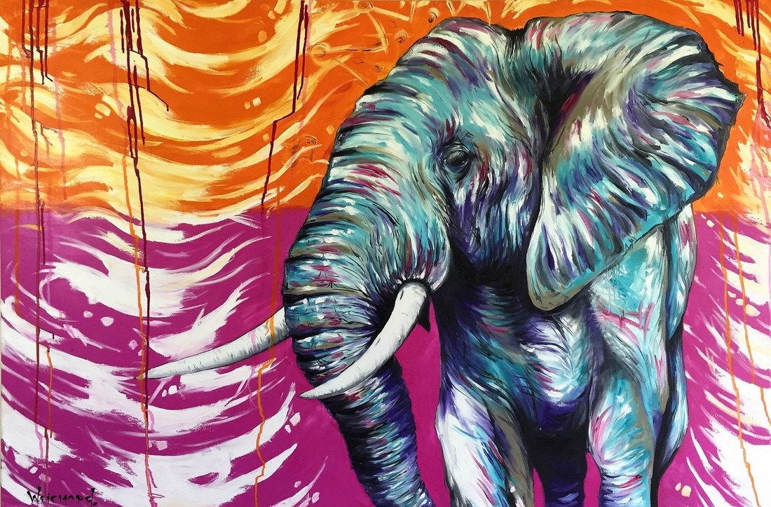 1100x723 Tribal Flash Abstract Elephant Painting By Aidan Weichard - Abstract Elephant Oil Painting