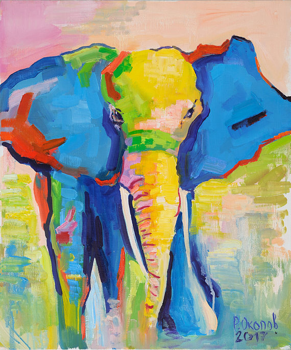 570x684 Elephant Painting Contemporary Oil Painting Abstract Art - Abstract Elephant Painting