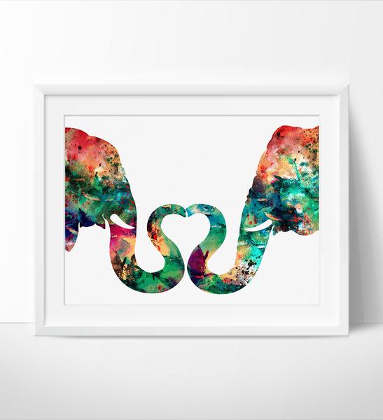 547x600 Abstract Painting, Elephant Love, Watercolor Print, Abstract - Abstract Elephant Painting Watercolor