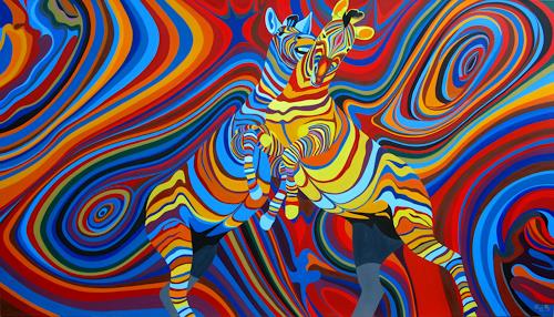 500x286 Zebradelic By Pascal Roy, Animals Land, Fantasy, Painting - Abstract Expressionism Color Field Painting