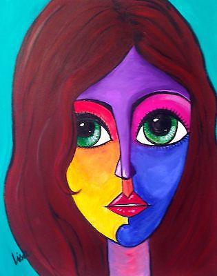 315x400 Green Eyed Girlabstract By Lisa Pesiri 16x20 Original Portrait - Abstract Face Painting On Canvas