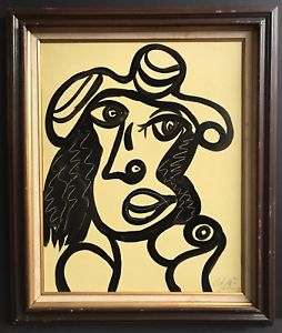 254x300 Vintage Oil On Canvas Abstract Face Painting By Peter Robert - Abstract Face Painting On Canvas