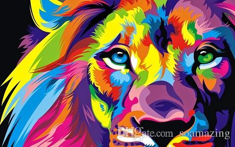 480x300 2018 Lion Face Painting Abstract Canvas,high Quality Hand Painted - Abstract Face Painting On Canvas