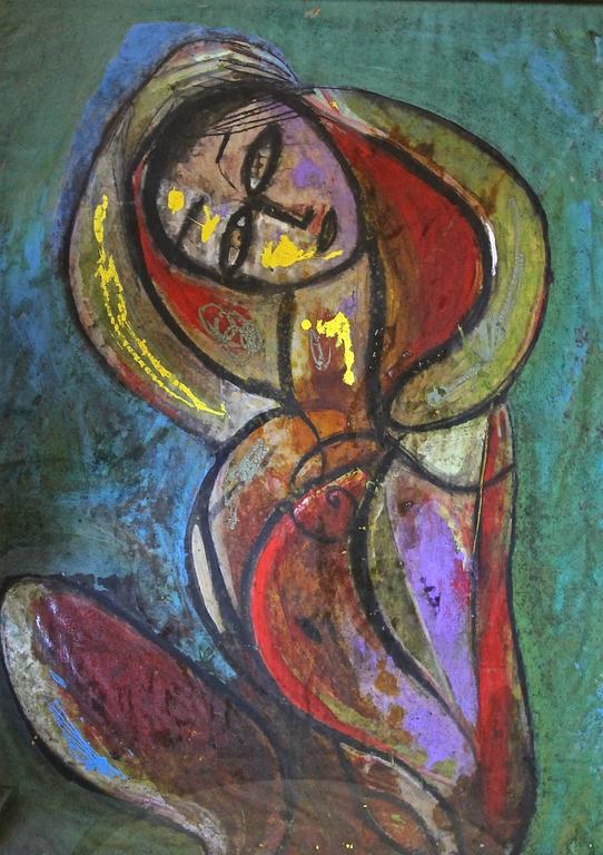 542x768 Large Jamali Female Abstract Oil Cork Painting For Sale - Abstract Female Painting