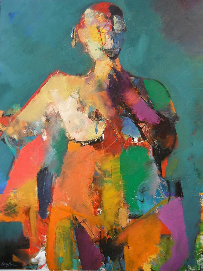 675x900 Abstract Female On Green Painting By Dan Boylan - Abstract Female Painting