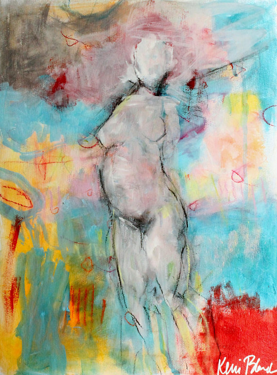 570x771 Loose Abstract Figure Painting On Paper Modern Intuitive - Abstract Figure Painting