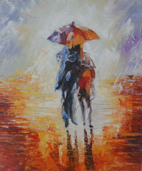 500x600 Modern Abstract Figure Painting Couple Of Umbrellas Handpainted - Abstract Figure Painting