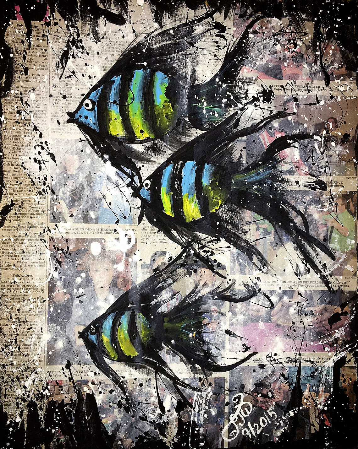 1139x1430 Fish Painting Mixed Media Angelfish Folkart Angel Fish - Abstract Fish Painting