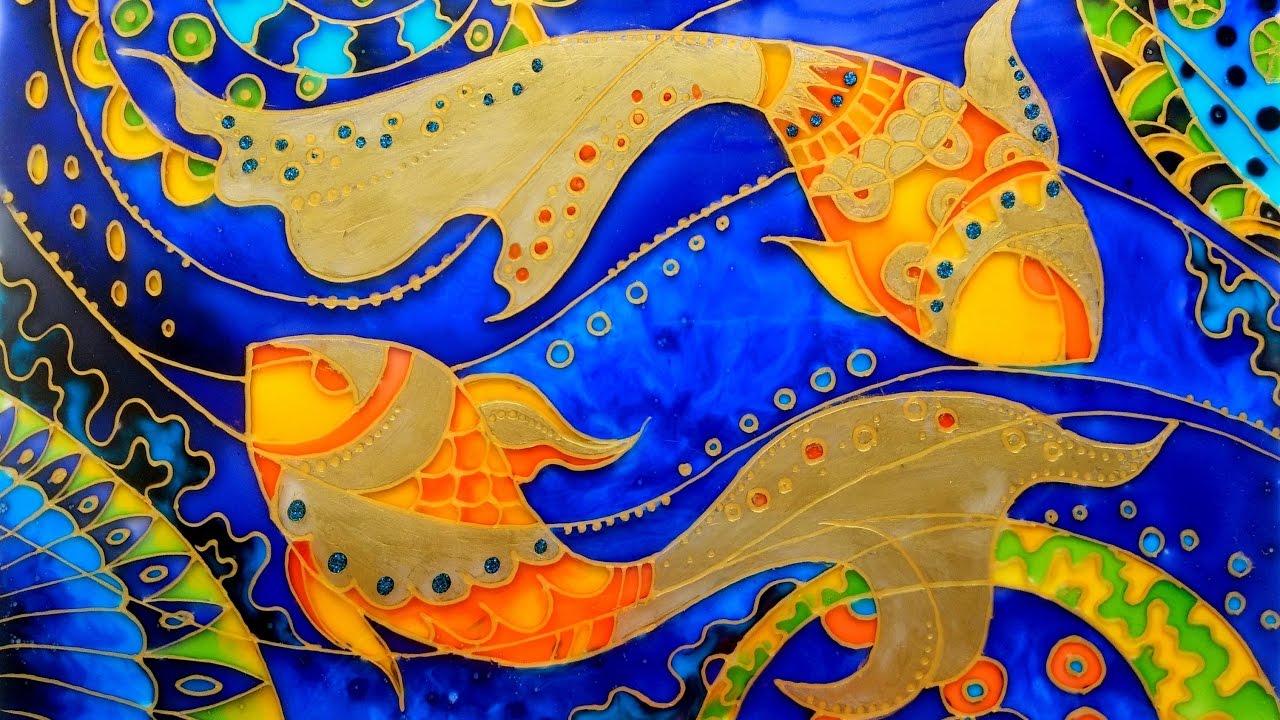 1280x720 Abstract Glass Painting Of Gold Fish - Abstract Fish Painting