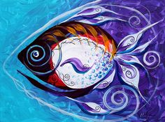 236x175 J. Vincent Scarpace, Artist. Original Abstract Fish Art Painting - Abstract Fish Painting