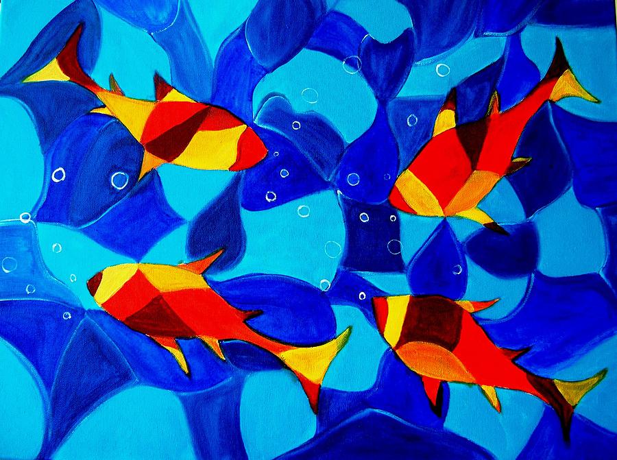 900x671 Joy Fish Abstract Painting By Manjiri Kanvinde - Abstract Fish Painting