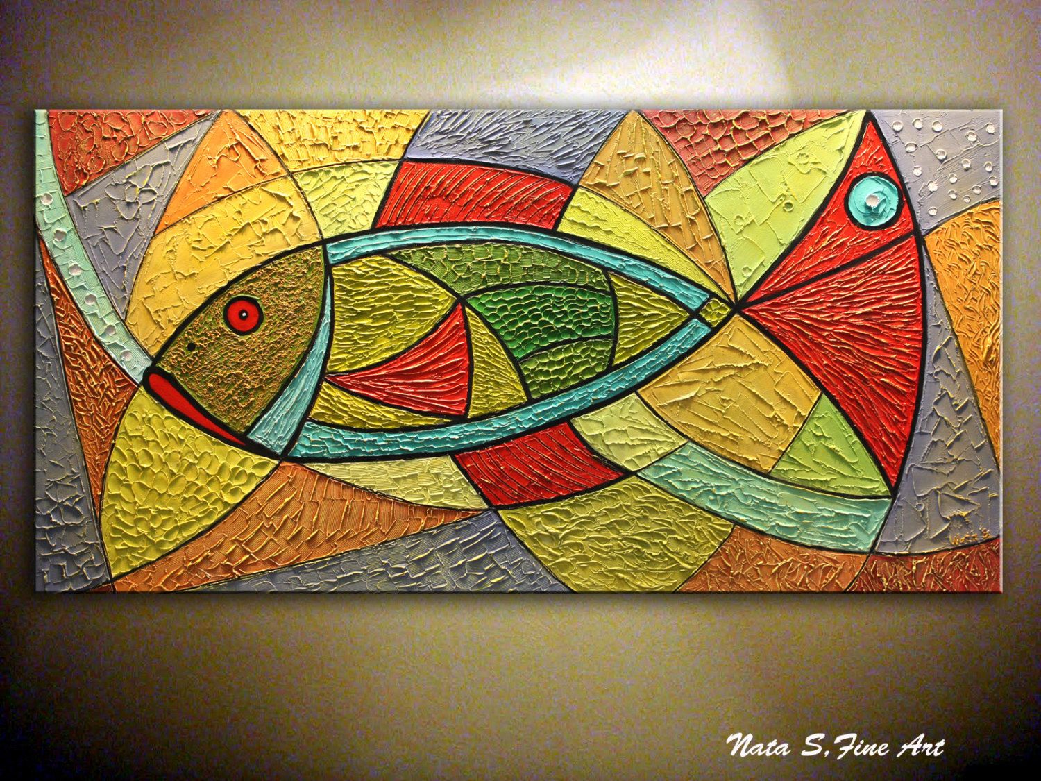 1500x1125 Original Art Abstract Fish Painting.heavy Textured Large Painting - Abstract Fish Painting
