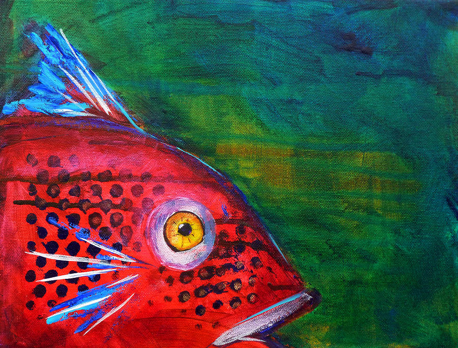 900x684 Red Fish Painting By Nancy Merkle - Abstract Fish Painting