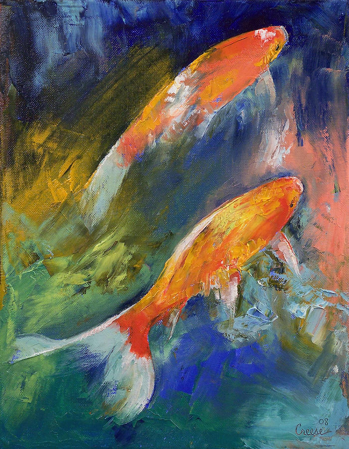 700x900 Two Koi Fish Painting By Michael Creese - Abstract Fish Painting