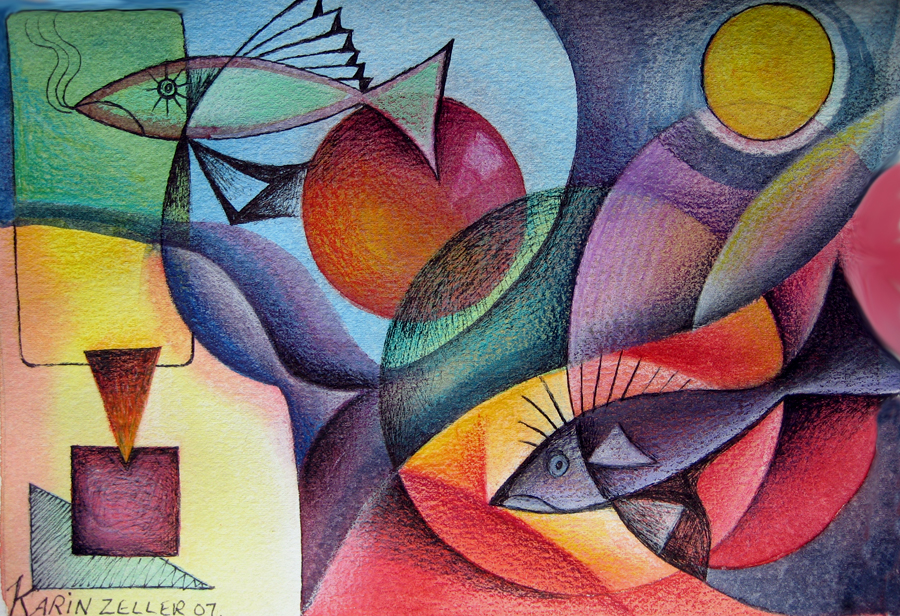 900x616 Little Fish Abstract By Karincharlotte - Abstract Fish Painting