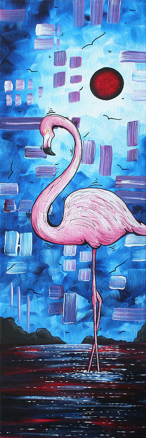 300x900 Abstract Flamingo Tropical Art Original Painting Flamingo Dreams - Abstract Flamingo Painting