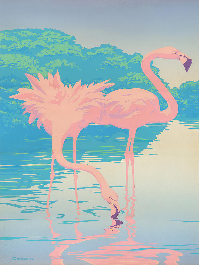 675x900 Pink Flamingos Abstract Retro Pop Art Nouveau Tropical Bird Art - Abstract Flamingo Painting