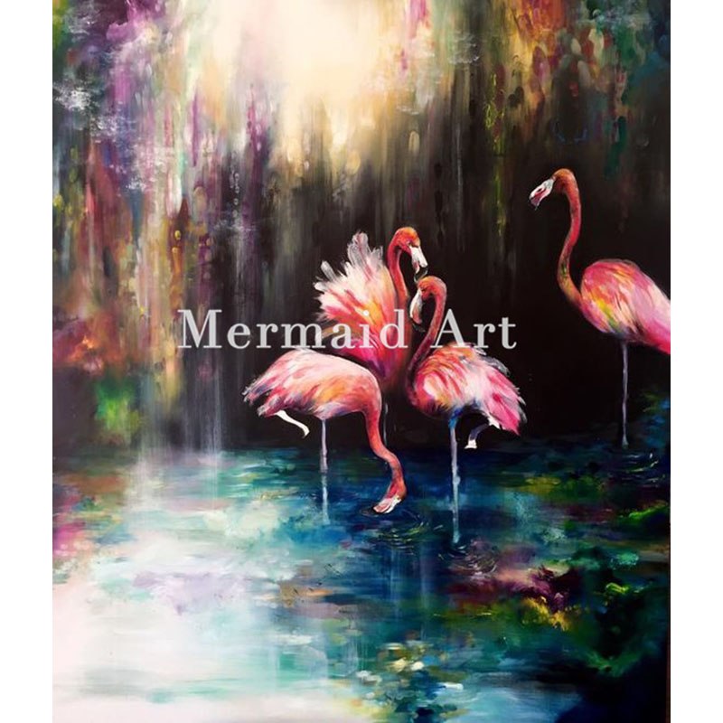 800x800 High Quality Hand Painted Animal Abstract Flamingos Oil Painting - Abstract Flamingo Painting