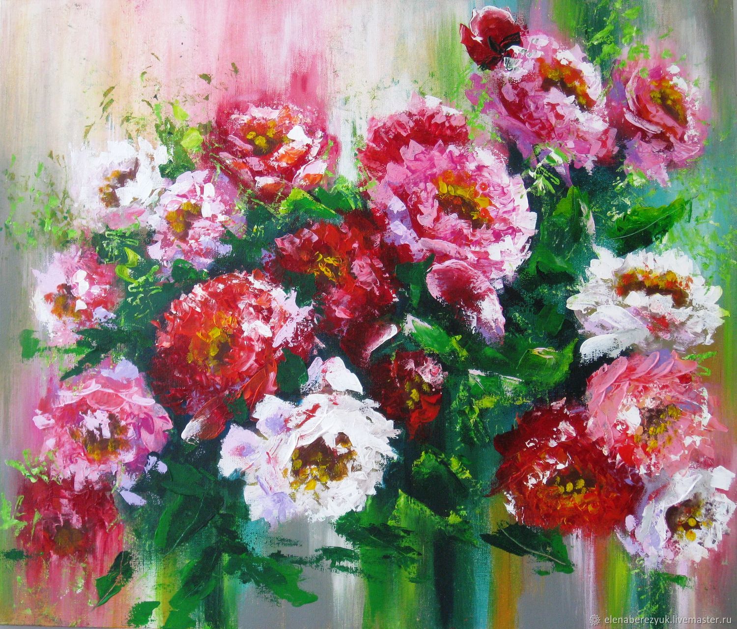 1500x1280 Palette Knife Painting On Canvas Abstract Flower Painting Peonies - Abstract Floral Painting