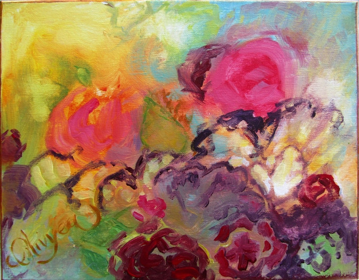 730x570 Abstract Floral Painting In Acrylic Garden Flowers - Abstract Floral Painting