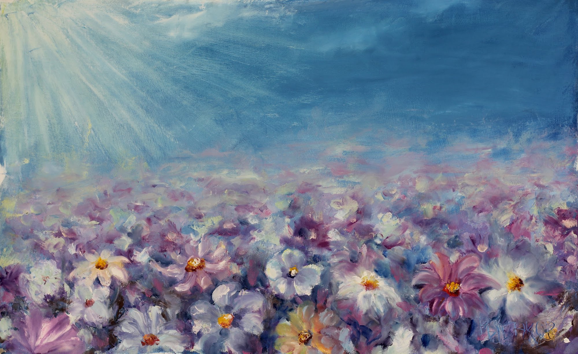 2000x1228 Abstract Flowers Of The Field - Abstract Flower Oil Painting