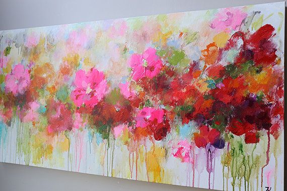 570x380 Flower Painting,abstract Flower Painting, Red,pink,orange,red - Abstract Flower Painting Acrylic