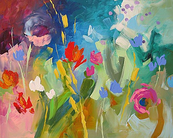 564x452 Print Of My Abstract Floral Landscape Acrylic Painting 8.5x11 By - Abstract Flower Painting Acrylic