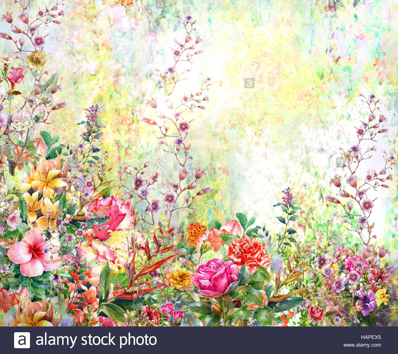 1300x1155 Abstract Flowers Watercolor Painting. Spring Multicolored Flowers - Abstract Flower Watercolor Painting