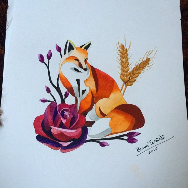 640x640 Abstract Fox With Rose Tattoo Design - Abstract Fox Painting