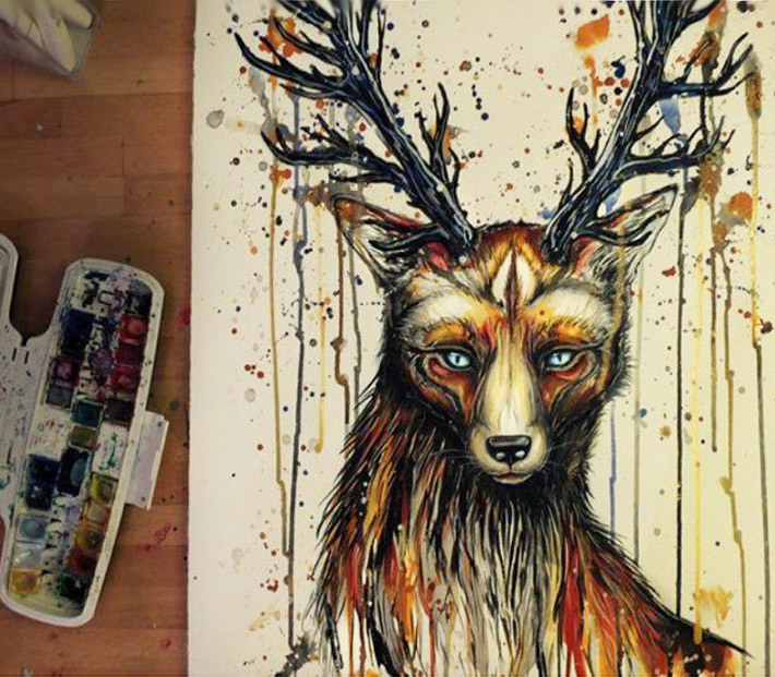 710x621 Abstract Animal Painting By Marigona Toma - Abstract Fox Painting