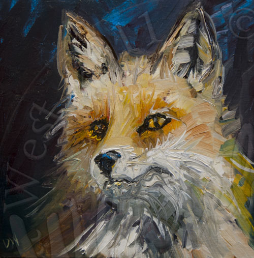 500x507 Daily Painters Abstract Gallery Fox Face Animal Art Oil Painting - Abstract Fox Painting