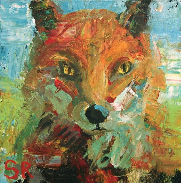 633x640 Sam Raines On Twitter Large Fox Painting, 36 X 36 Colorful Fox - Abstract Fox Painting