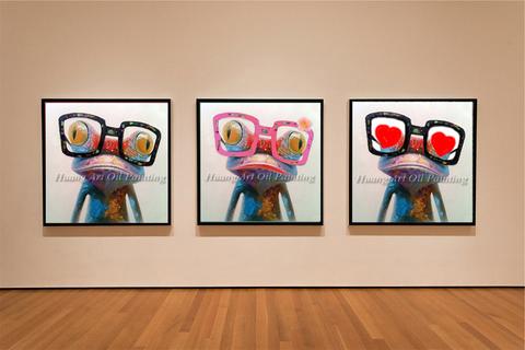 480x320 Cartoon Animal Abstract Oil Painting Frog Wears Glasses Unframed - Abstract Frog Painting