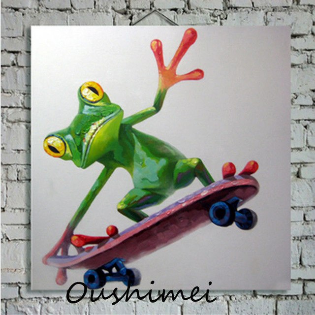 640x640 Cheaper Frog On Scooter Cartoon Oil Painting On Canvas Abstract - Abstract Frog Painting