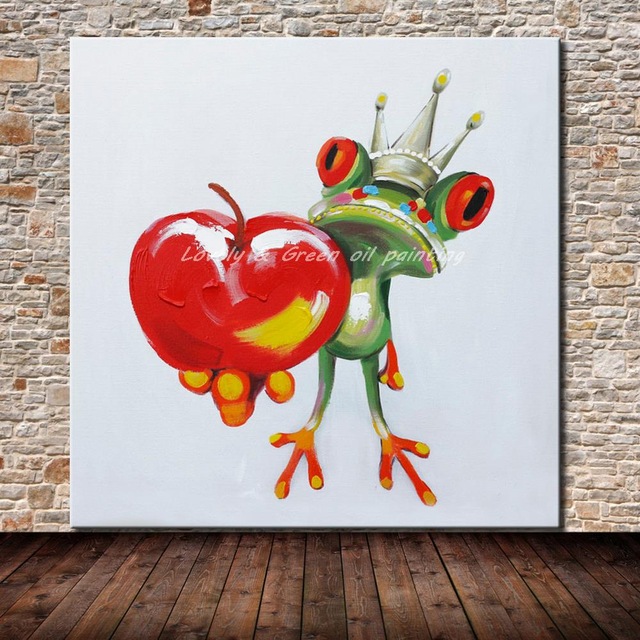 640x640 Hand Made Cartoon Animal Abstract Oil Painting Frog Prince Wall - Abstract Frog Painting