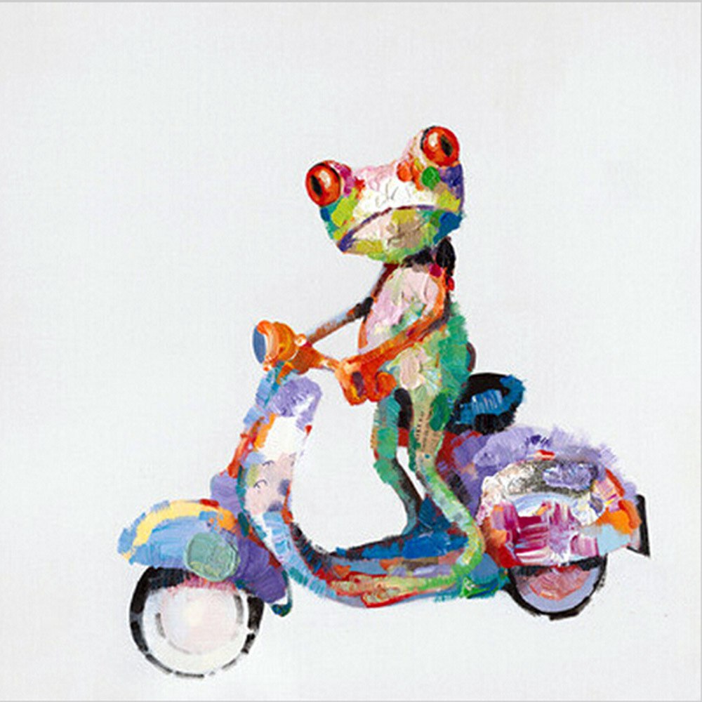 1000x1000 Ride A Bike Frog Picture Handmade Modern Animals Painting Home - Abstract Frog Painting