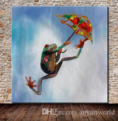 386x393 2018 Framed Abstract Jumping Frog,pure Handpainted Modern Abstract - Abstract Frog Painting