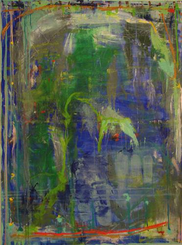 372x500 Deep Colored Blue And Green Abstract Garden Original Art, 36 X 48 - Abstract Garden Painting