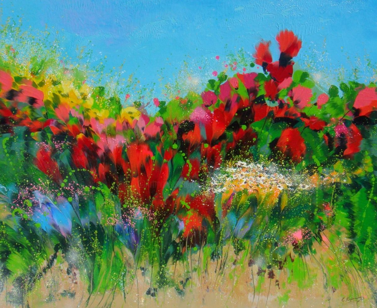 1200x980 Poppies Large Abstract Painting (Irini Karpikioti) - Abstract Garden Painting
