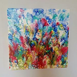 300x300 Summer Garden 8x8 Original Abstract Fluid Acrylic Painting - Abstract Garden Painting